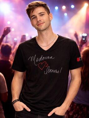 ICON Madonna loves ♥️ Iconers  V-Neck Tee with Red Heart Stitching